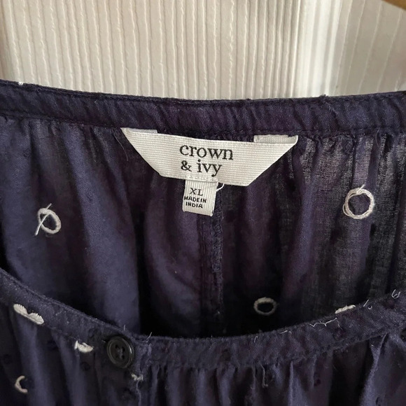 CROWN & IVY~ NAVY BLOUSE~DIMENSIONAL~XL - Picture 3 of 10